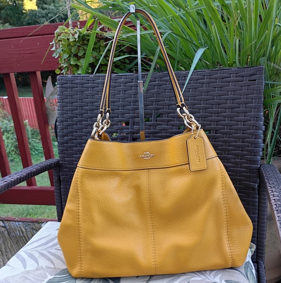 Coach Lexy Mustard Leather Shoulder Bag - Picture 9 of 16